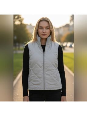 Hem & Thread Cream Quilted Vest  #JAC5